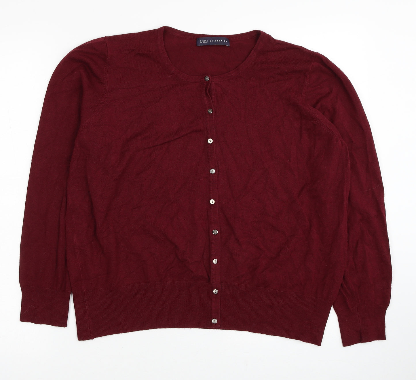 Marks and Spencer Womens Red Round Neck Viscose Cardigan Jumper Size 20