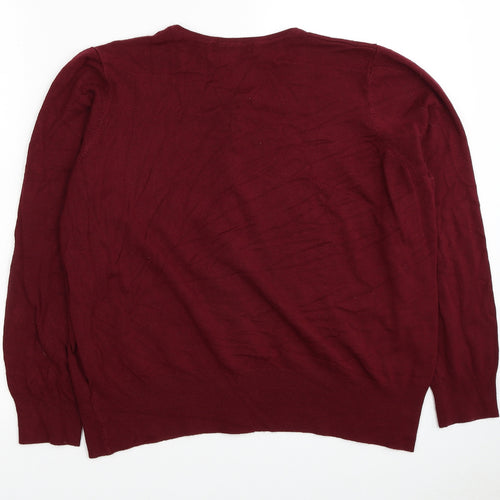 Marks and Spencer Womens Red Round Neck Viscose Cardigan Jumper Size 20