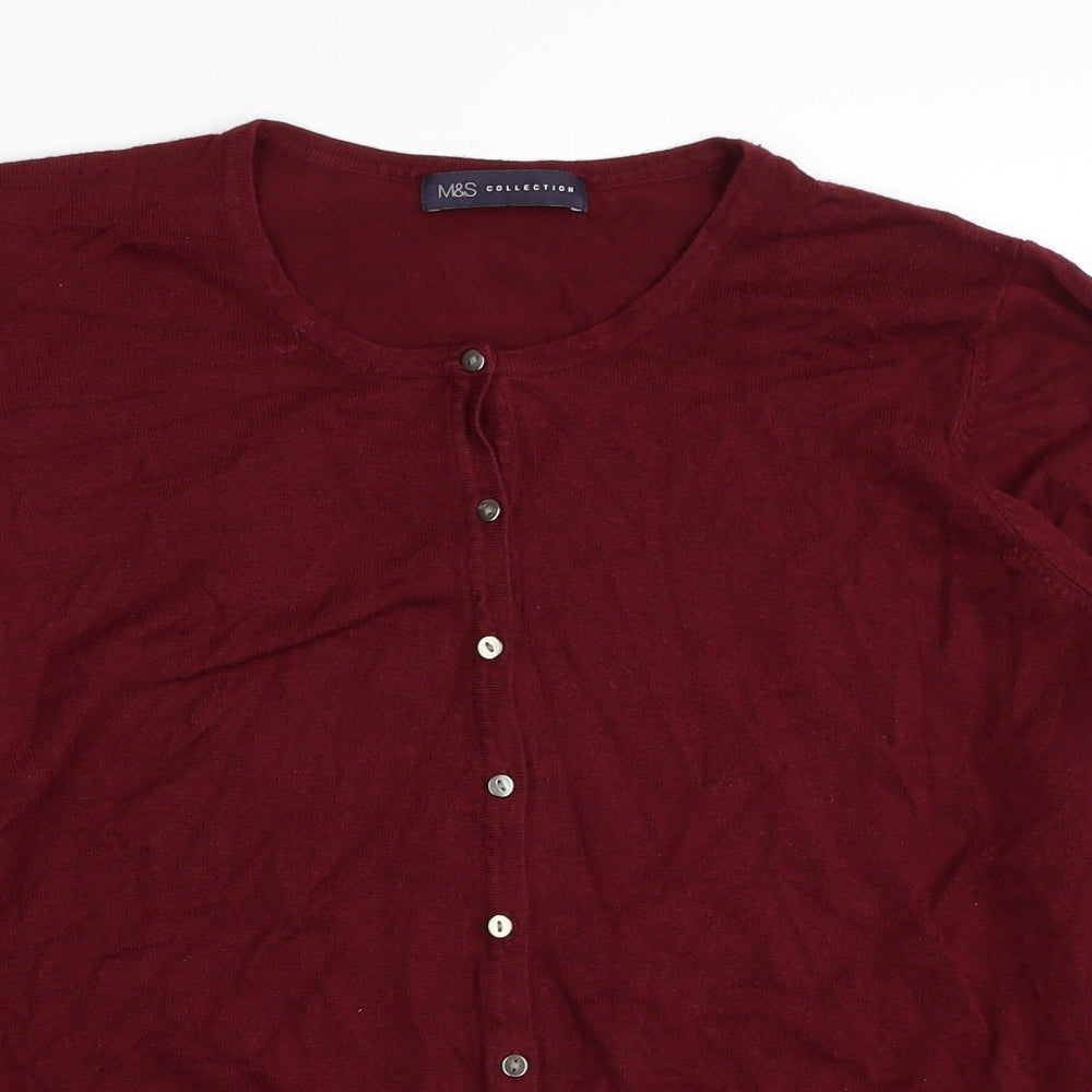 Marks and Spencer Womens Red Round Neck Viscose Cardigan Jumper Size 20