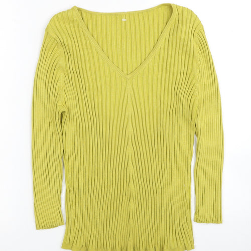 Preworn Womens Green V-Neck Viscose Pullover Jumper Size XL