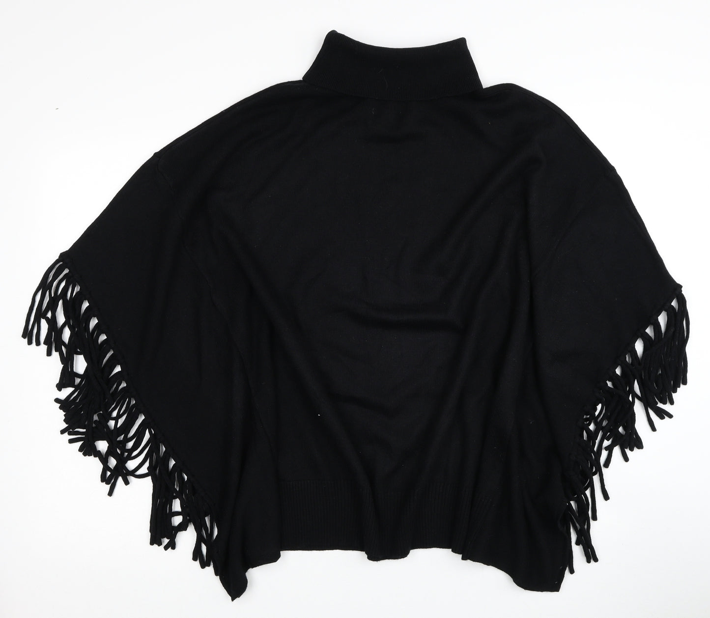 Papaya Womens Black Roll Neck Acrylic Cape Jumper Size L - Poncho Style