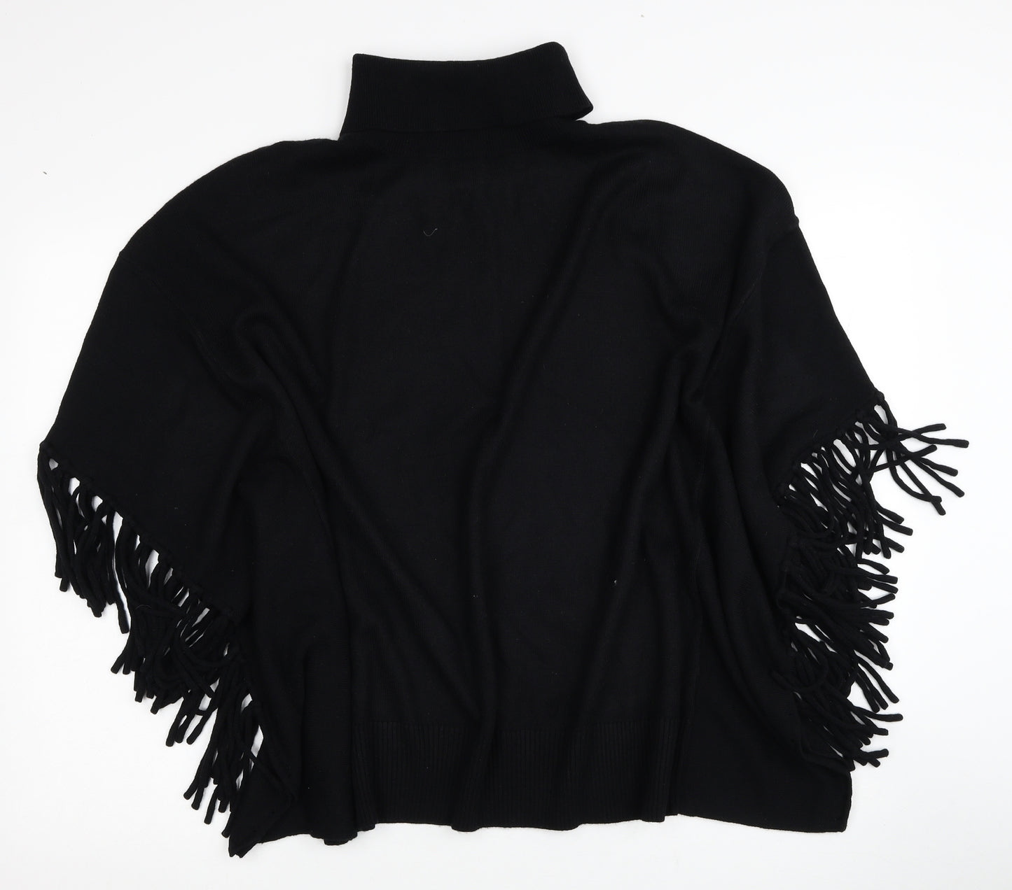 Papaya Womens Black Roll Neck Acrylic Cape Jumper Size L - Poncho Style