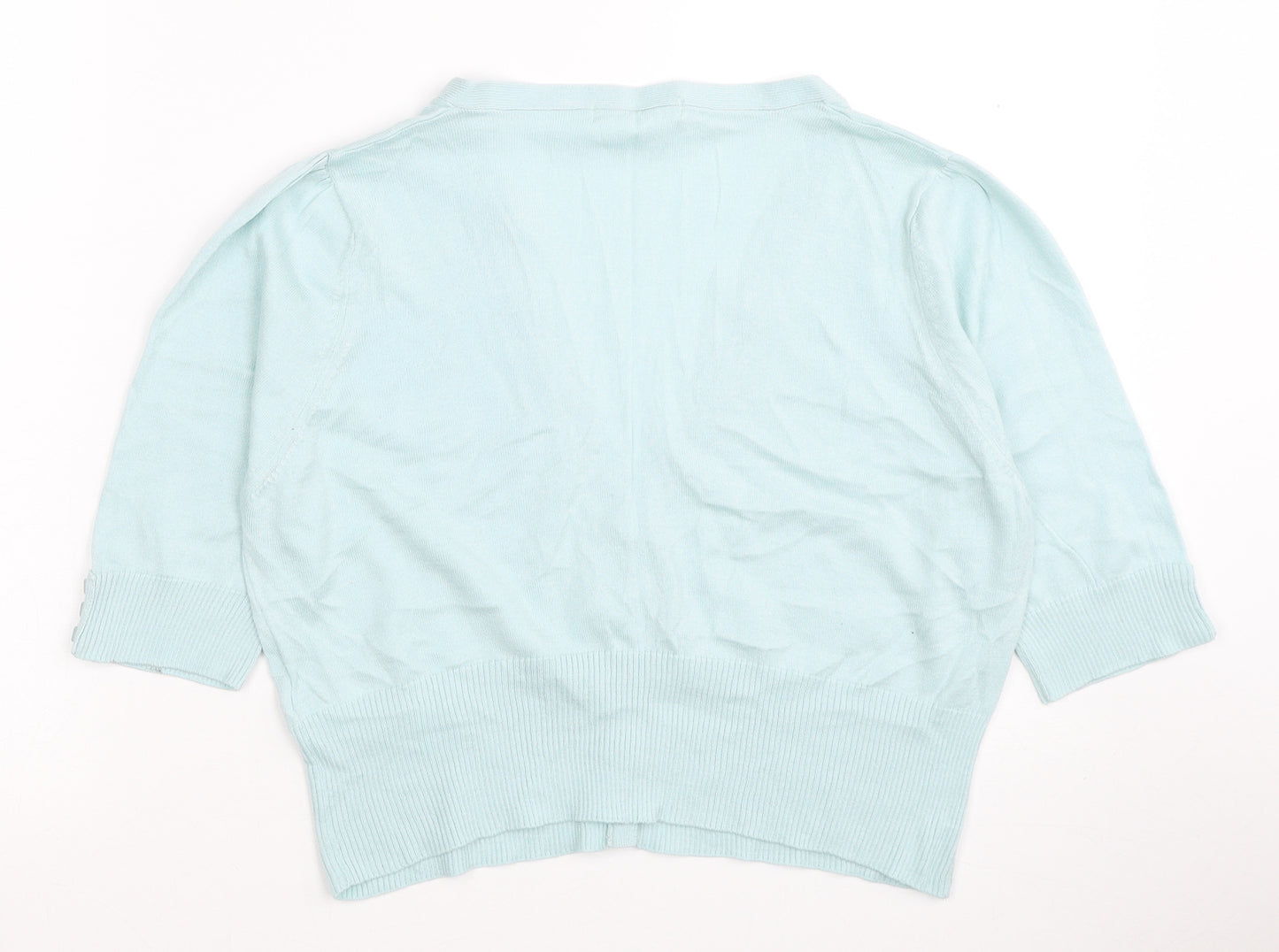 Marks and Spencer Womens Blue V-Neck Cotton Cardigan Jumper Size 14