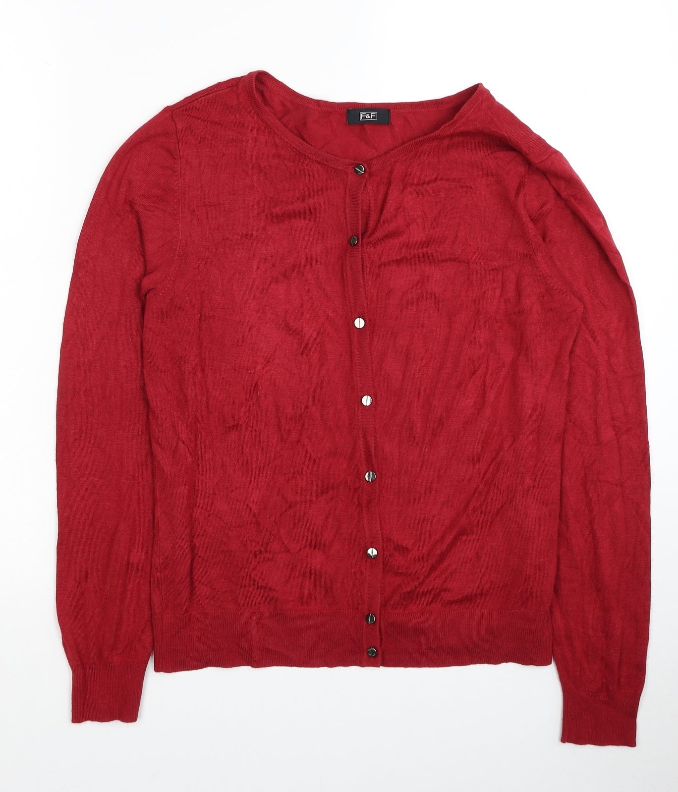 F&F Womens Red Round Neck Viscose Cardigan Jumper Size 10