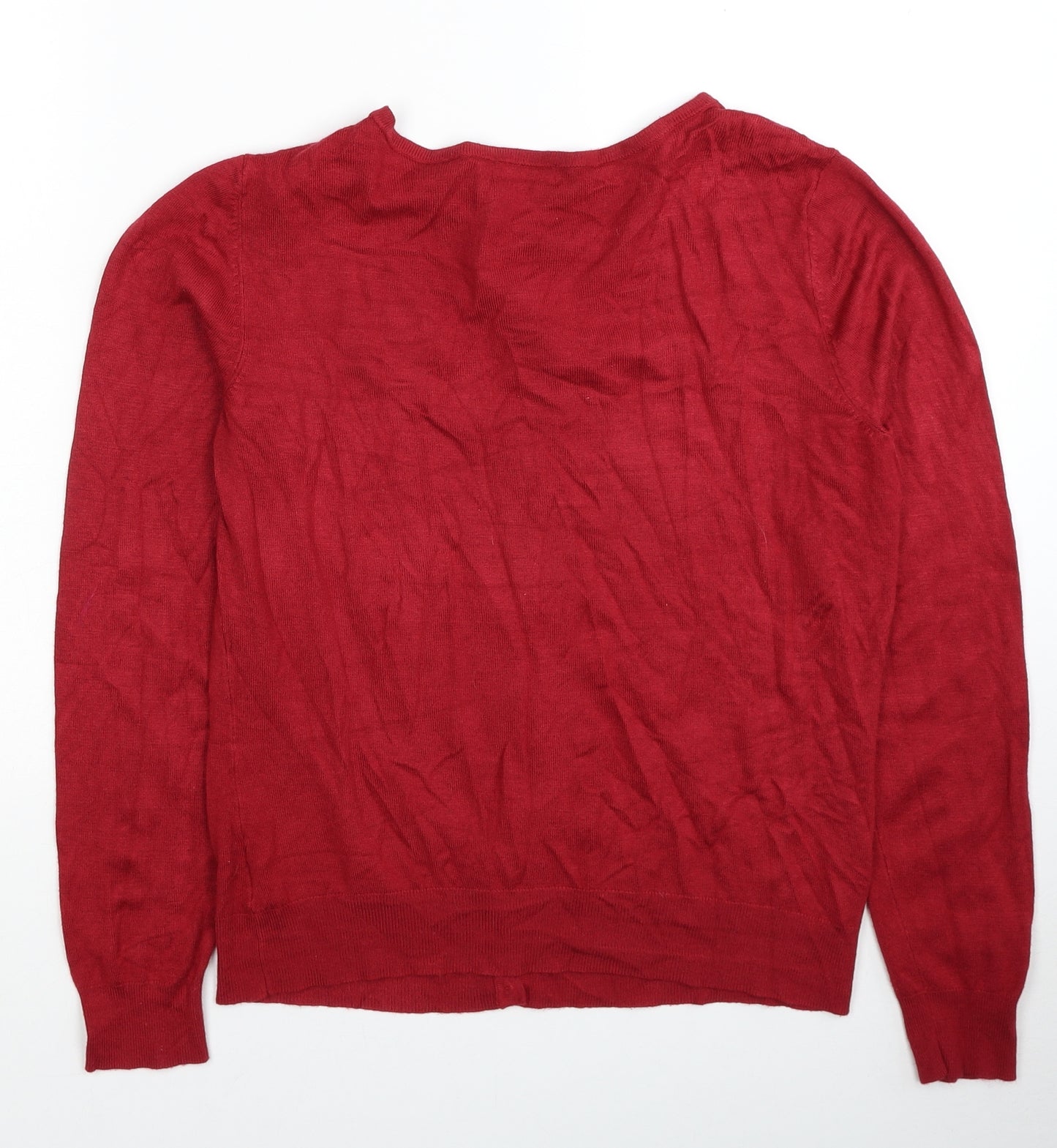 F&F Womens Red Round Neck Viscose Cardigan Jumper Size 10