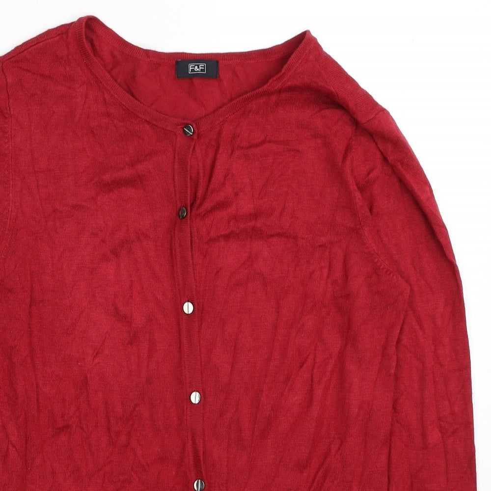 F&F Womens Red Round Neck Viscose Cardigan Jumper Size 10