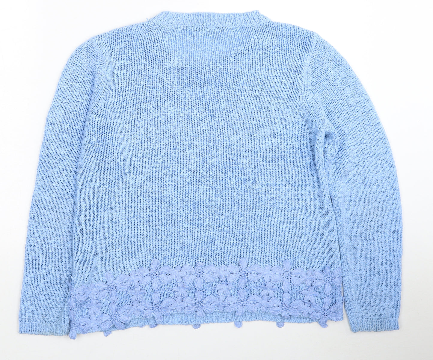 George Womens Blue Round Neck Floral Acetate Pullover Jumper Size 12