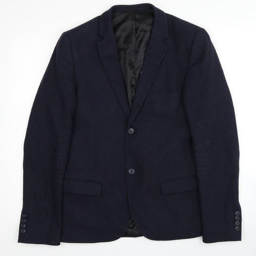Topman Mens Blue Wool Jacket Blazer Size 38