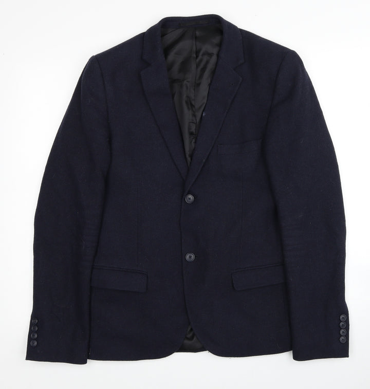 Topman Mens Blue Wool Jacket Blazer Size 38
