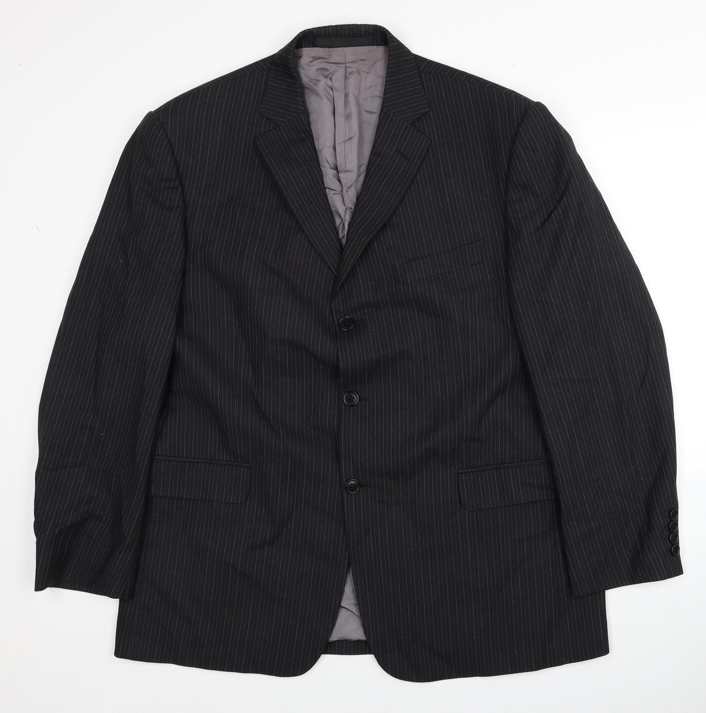 Marks and Spencer Mens Black Striped Wool Jacket Blazer Size 44