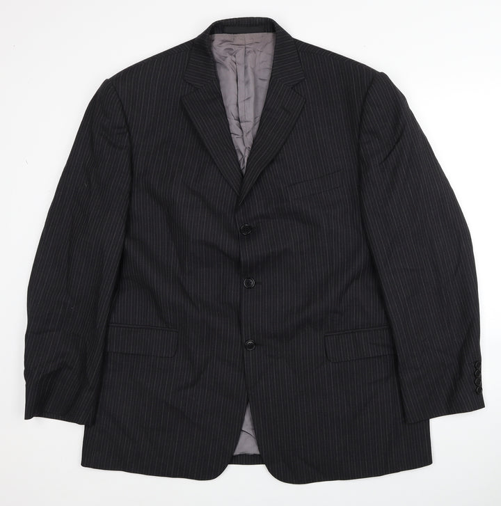 Marks and Spencer Mens Black Striped Wool Jacket Blazer Size 44