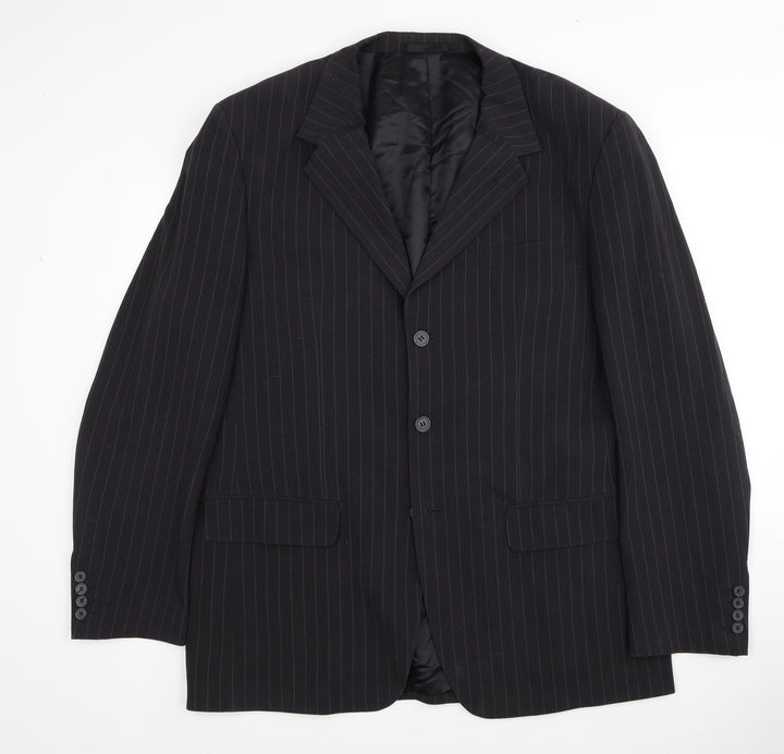 Butler & Webb Mens Black Striped Polyester Jacket Blazer Size 44