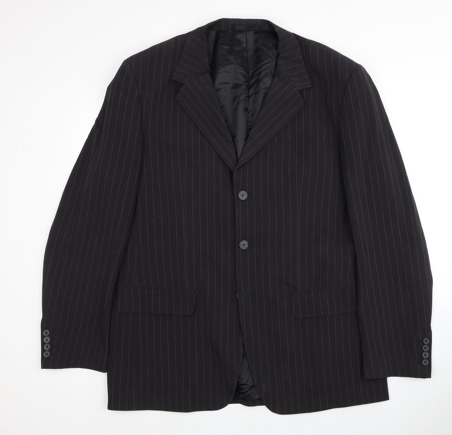 Butler & Webb Mens Black Striped Polyester Jacket Blazer Size 44