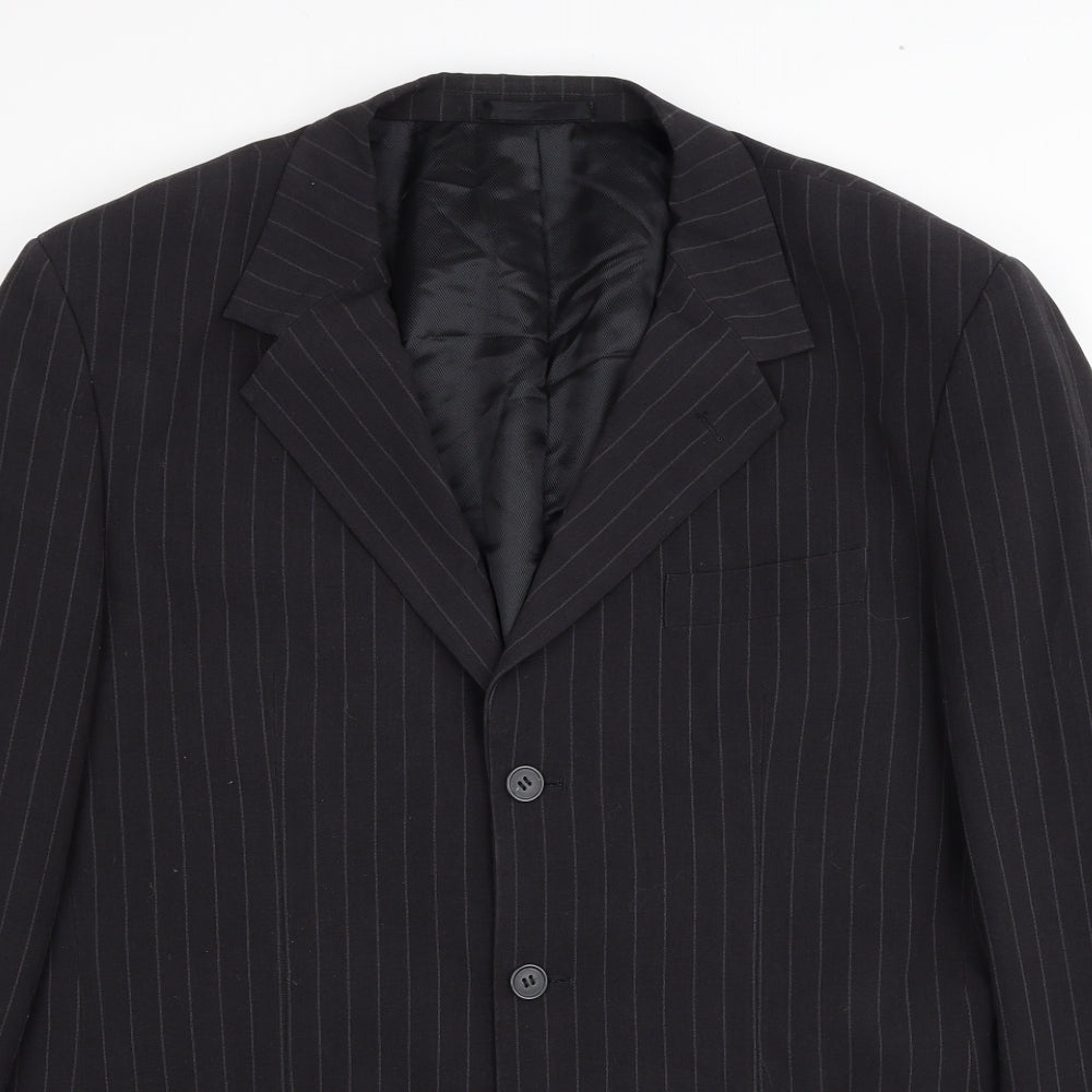 Butler & Webb Mens Black Striped Polyester Jacket Blazer Size 44