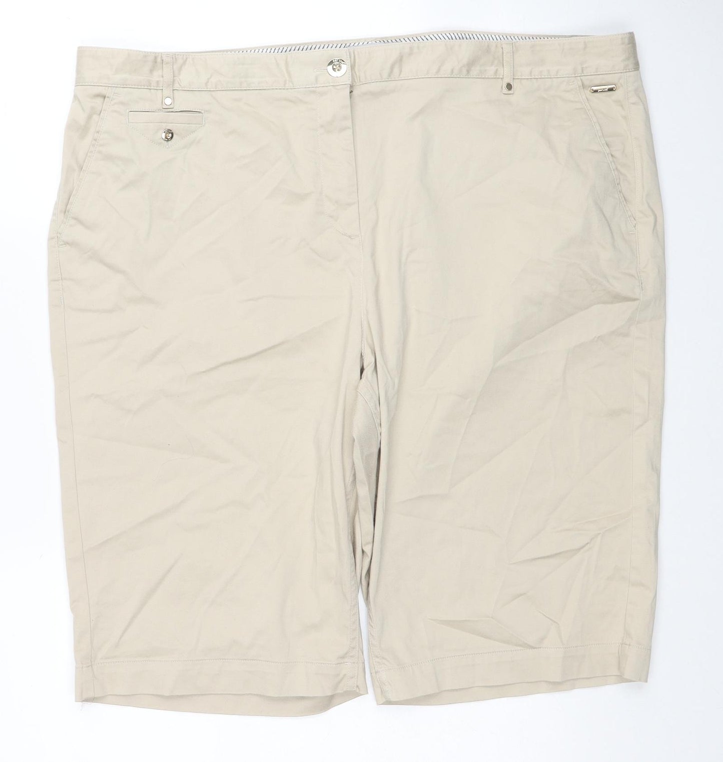 Marks and Spencer Womens Beige Cotton Bermuda Shorts Size 22 Regular Zip