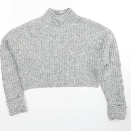 New Look Girls Grey Mock Neck Acrylic Pullover Jumper Size 9 Years Pullover