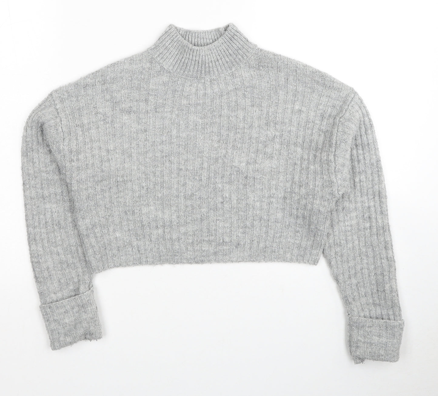 New Look Girls Grey Mock Neck Acrylic Pullover Jumper Size 9 Years Pullover