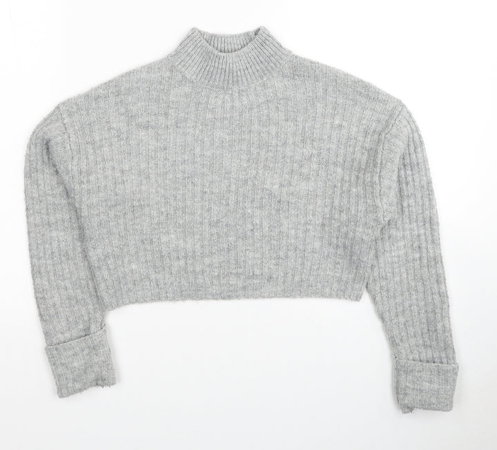 New Look Girls Grey Mock Neck Acrylic Pullover Jumper Size 9 Years Pullover
