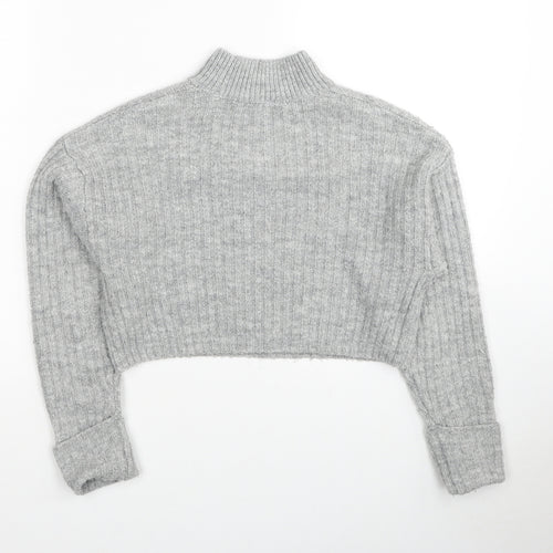 New Look Girls Grey Mock Neck Acrylic Pullover Jumper Size 9 Years Pullover