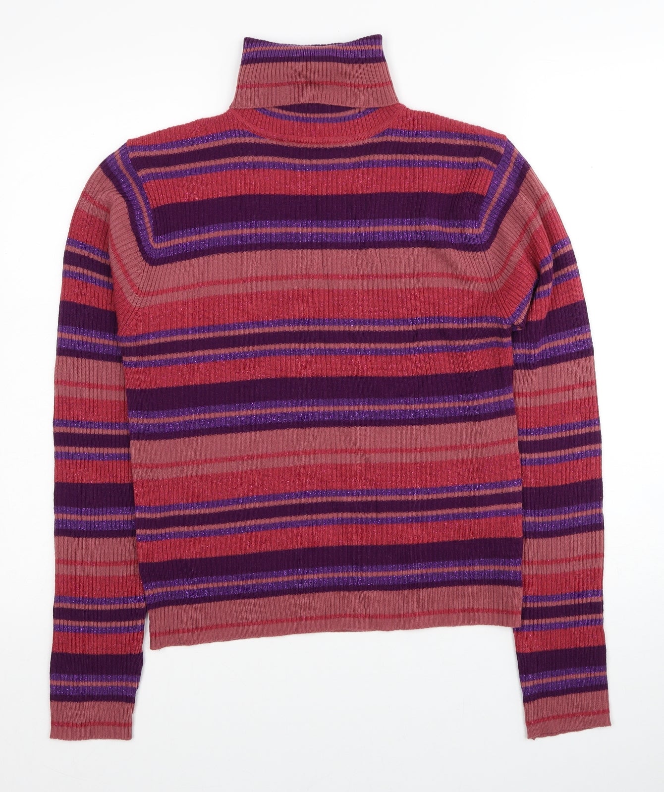 Jac Womens Multicoloured Roll Neck Striped Acrylic Pullover Jumper Size 14