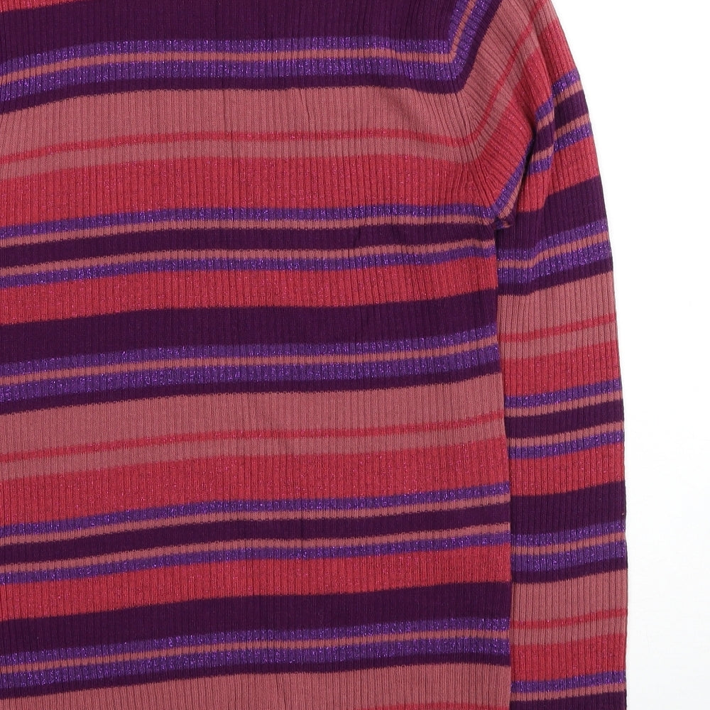 Jac Womens Multicoloured Roll Neck Striped Acrylic Pullover Jumper Size 14