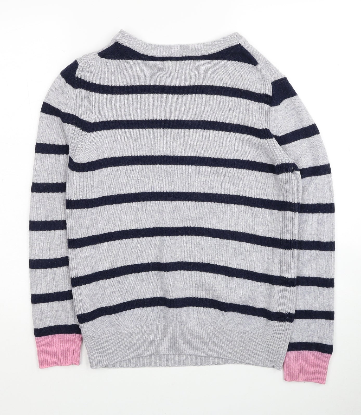 Marks and Spencer Womens Grey Round Neck Striped Wool Pullover Jumper Size 8