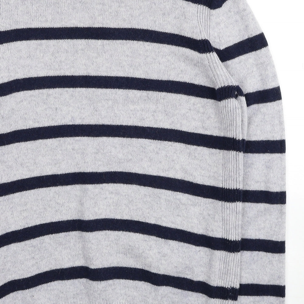 Marks and Spencer Womens Grey Round Neck Striped Wool Pullover Jumper Size 8