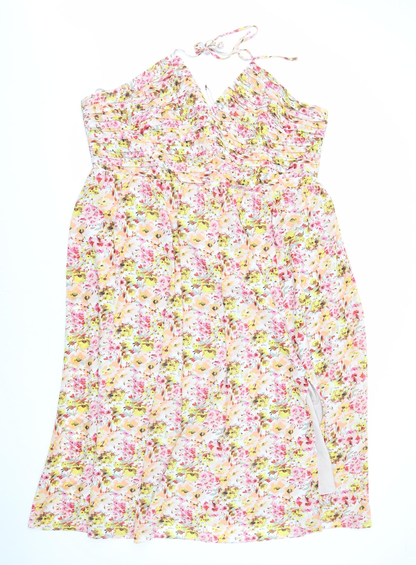 Marks and Spencer Womens Multicoloured Floral Polyester A-Line Size 24 Halter Zip