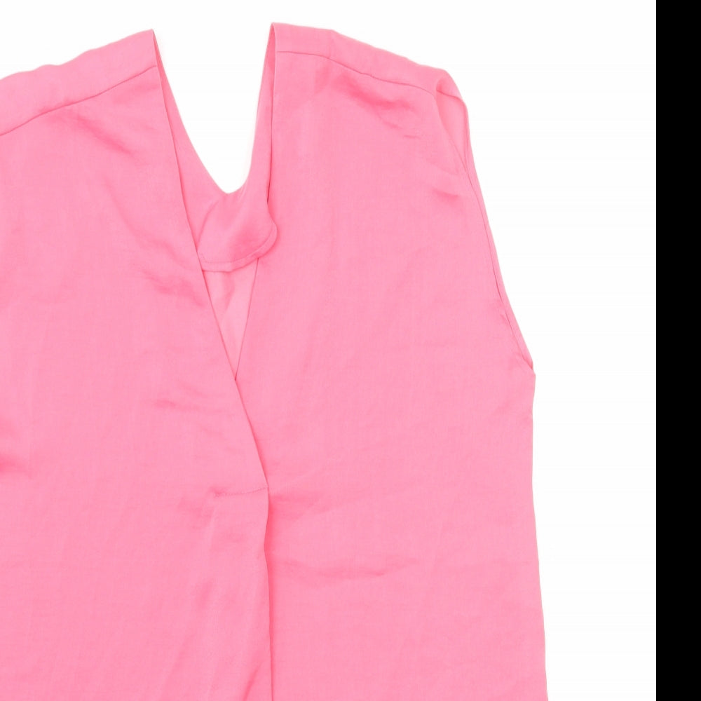 Marks and Spencer Womens Pink Polyester Basic Blouse Size 6 V-Neck