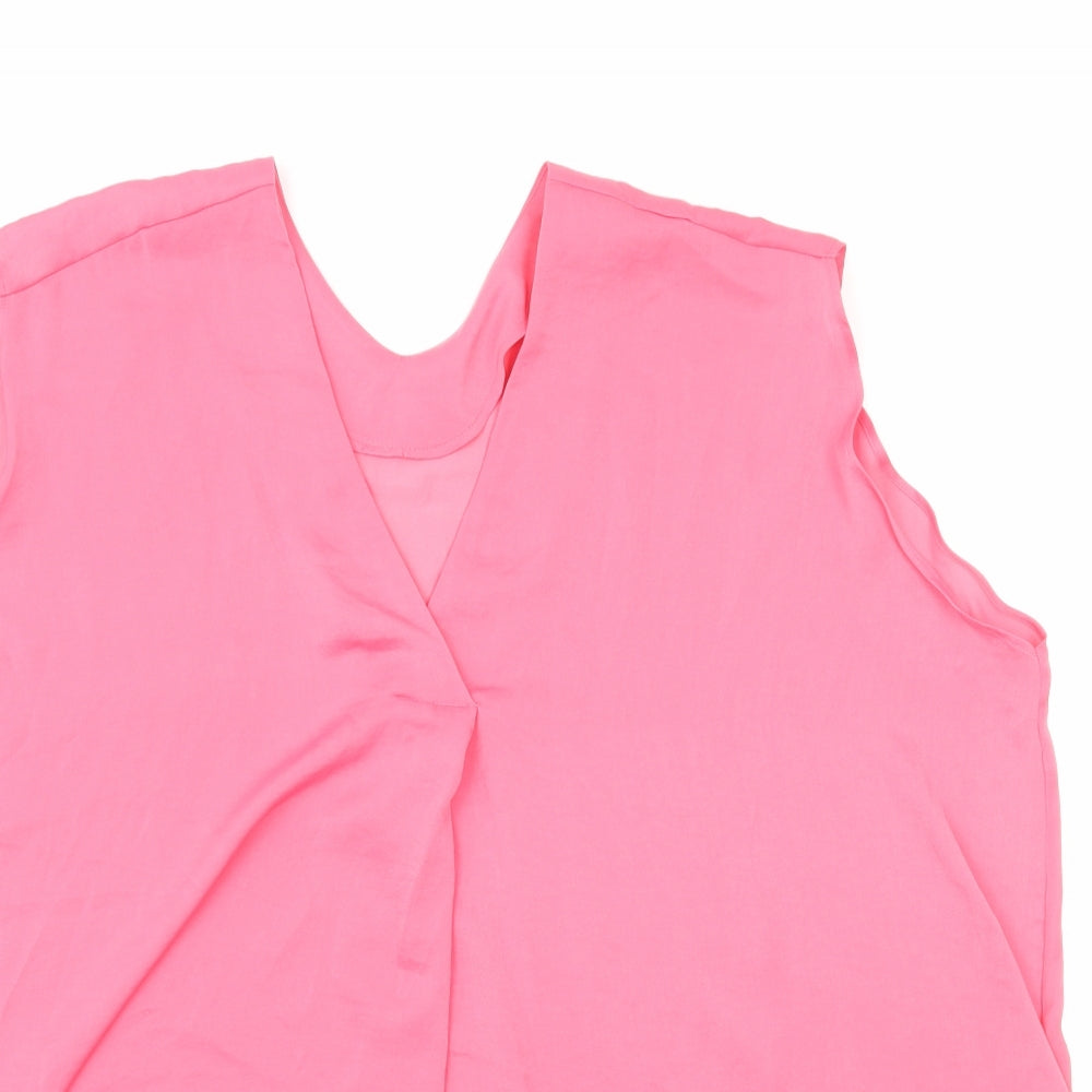 Marks and Spencer Womens Pink Polyester Basic Blouse Size 22 V-Neck