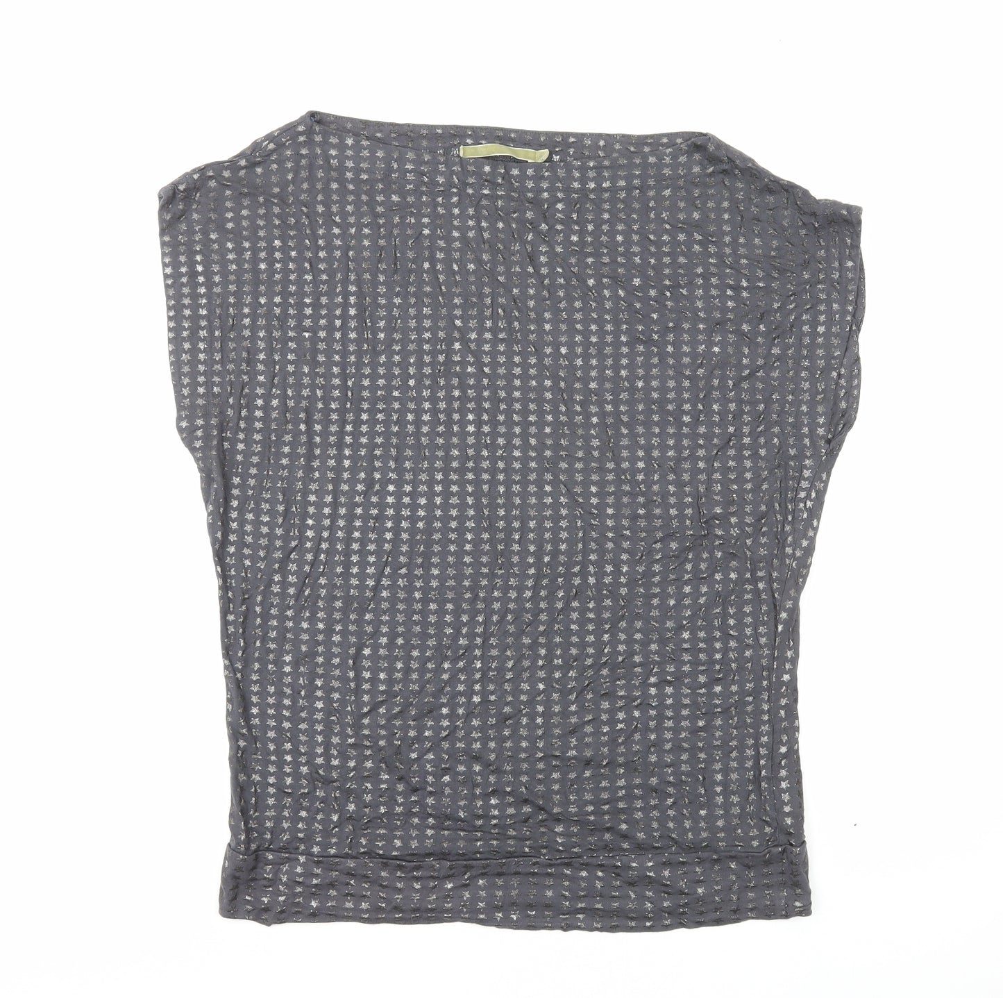 Preworn Womens Grey Geometric Viscose Basic T-Shirt Size 14 Boat Neck - Star