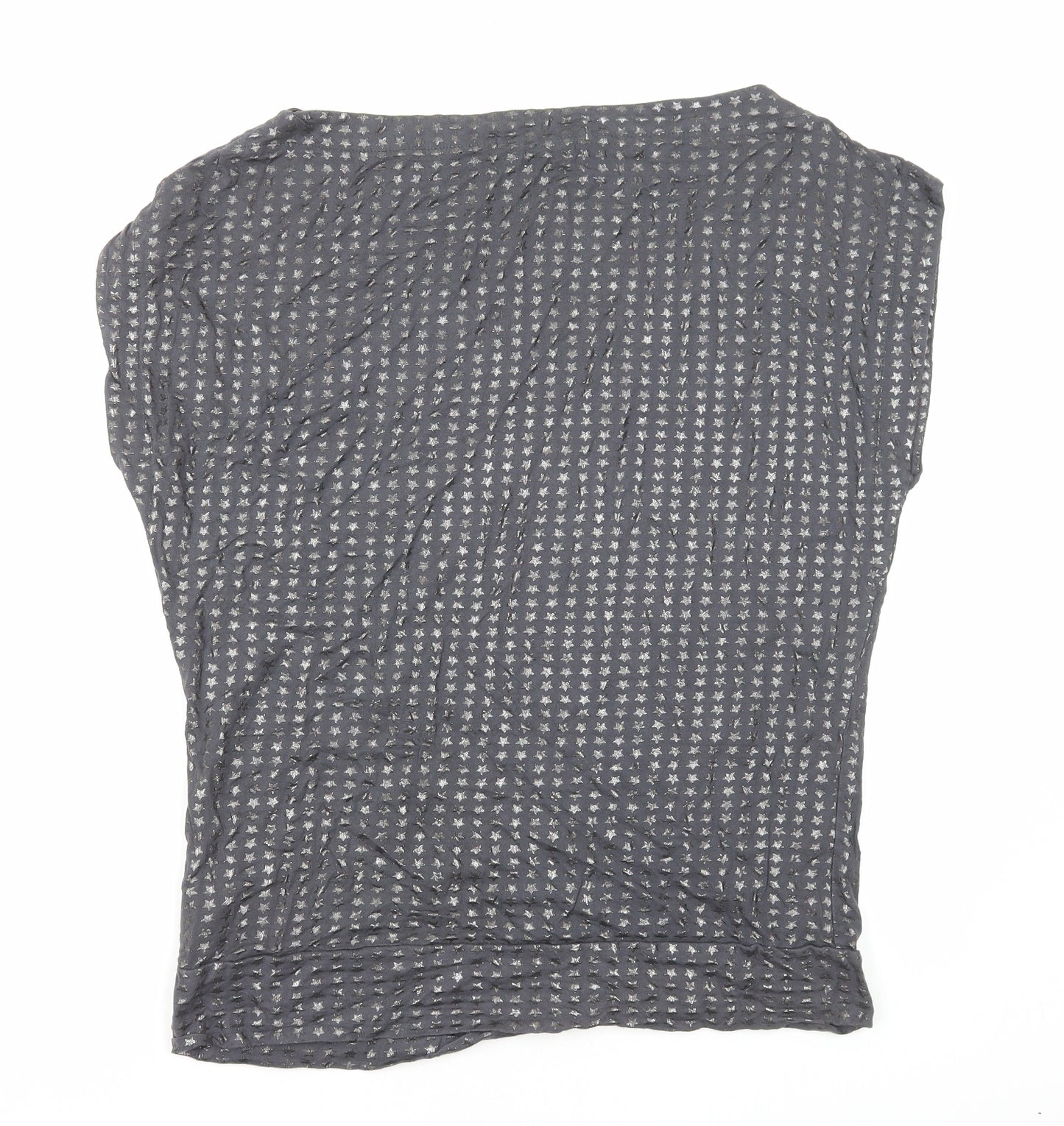 Preworn Womens Grey Geometric Viscose Basic T-Shirt Size 14 Boat Neck - Star