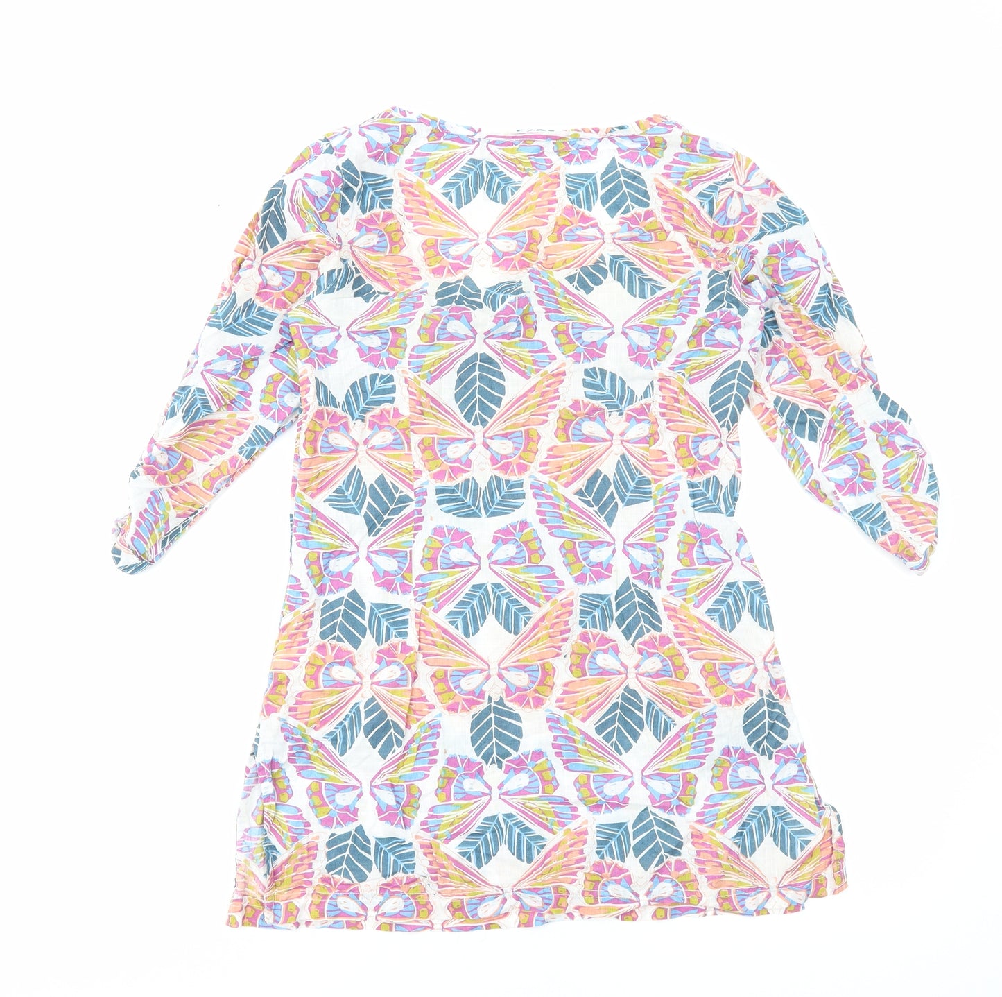 White Stuff Womens Multicoloured Geometric Cotton Basic Blouse Size 8 Scoop Neck