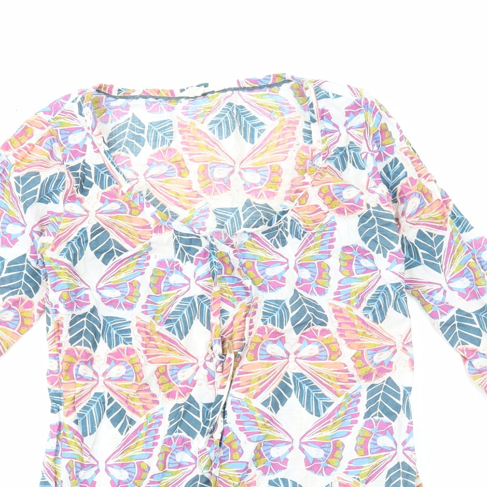 White Stuff Womens Multicoloured Geometric Cotton Basic Blouse Size 8 Scoop Neck