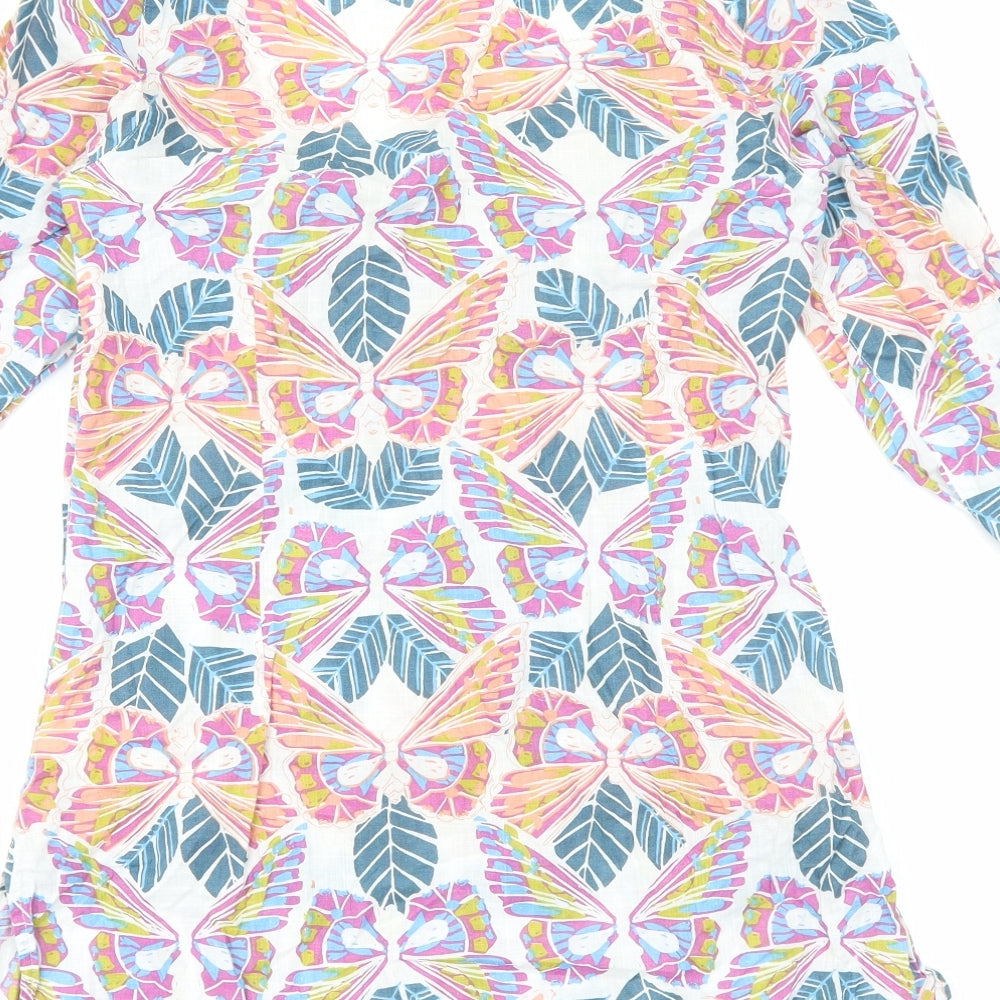 White Stuff Womens Multicoloured Geometric Cotton Basic Blouse Size 8 Scoop Neck