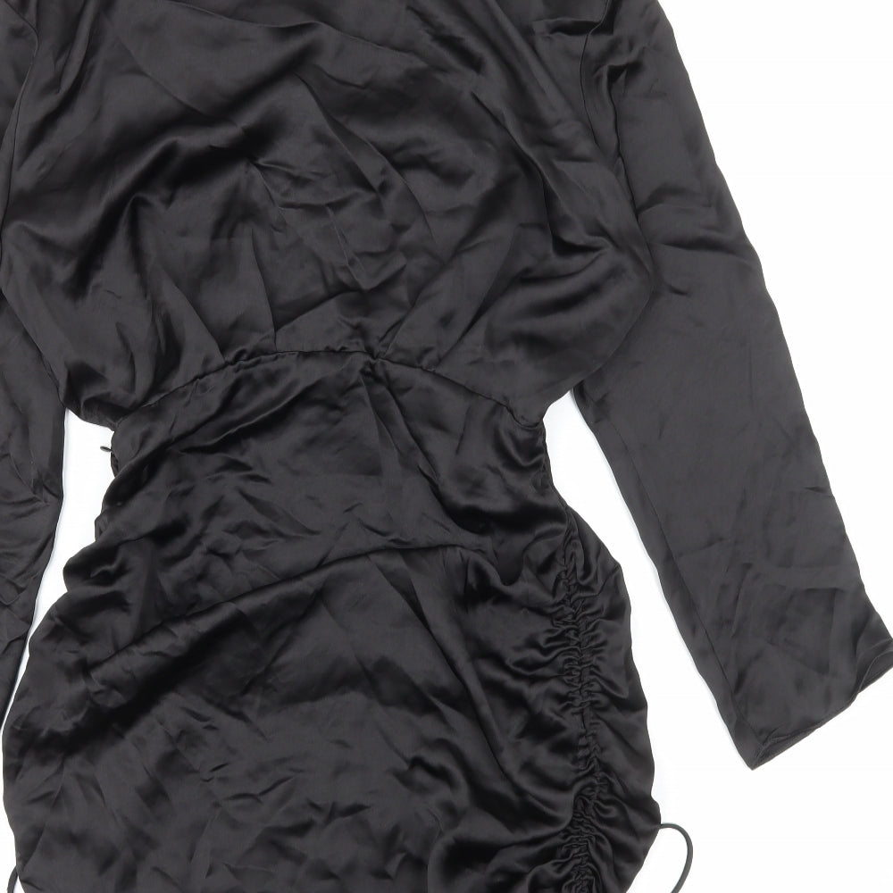 Zara Womens Black Polyester Shirt Dress Size M Collared Zip
