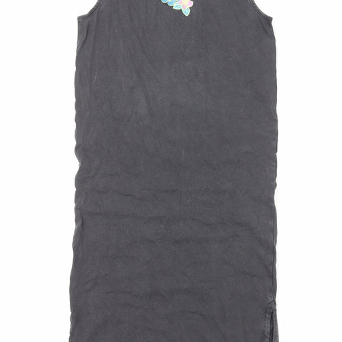 Marks and Spencer Girls Grey Cotton Tank Dress Size 7-8 Years Round Neck Pullover