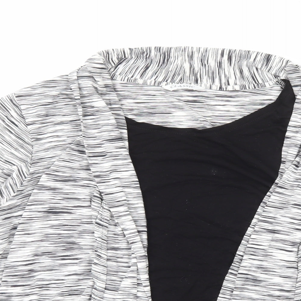 Marks and Spencer Womens Black Geometric Viscose Basic Blouse Size 18 Scoop Neck - 2 in 1 Top Waterfall Front