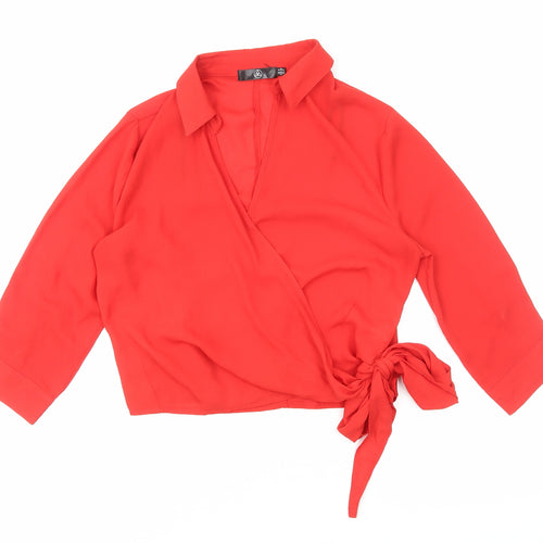 Missguided Womens Red Polyester Wrap Blouse Size 8 Collared