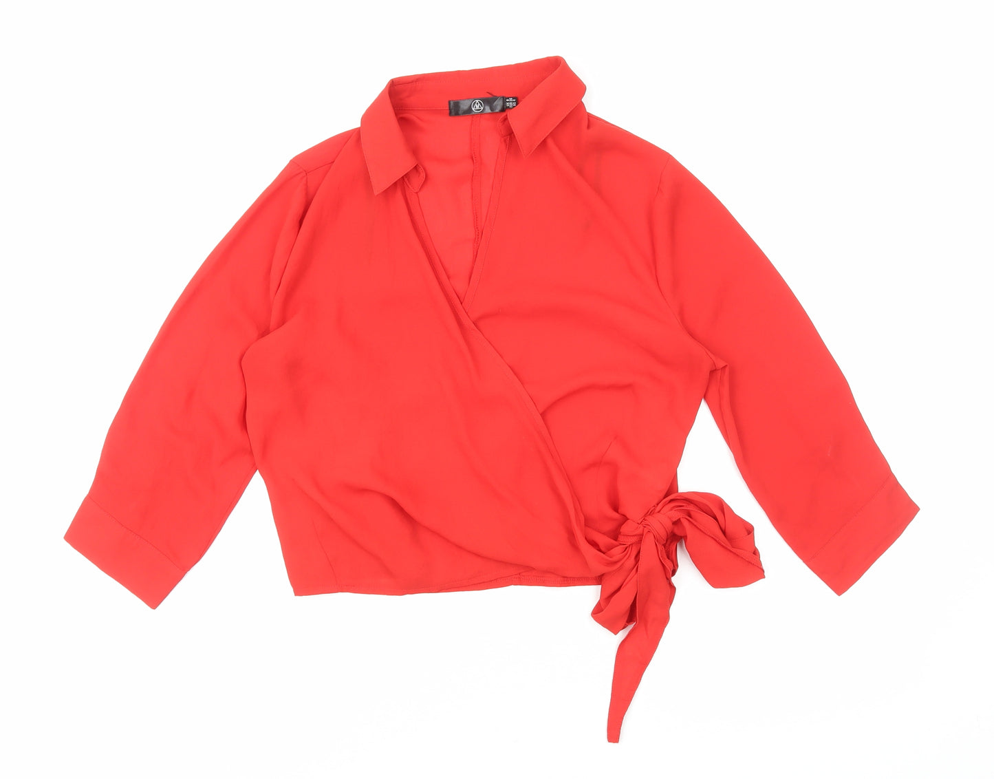 Missguided Womens Red Polyester Wrap Blouse Size 8 Collared