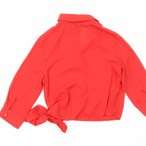 Missguided Womens Red Polyester Wrap Blouse Size 8 Collared