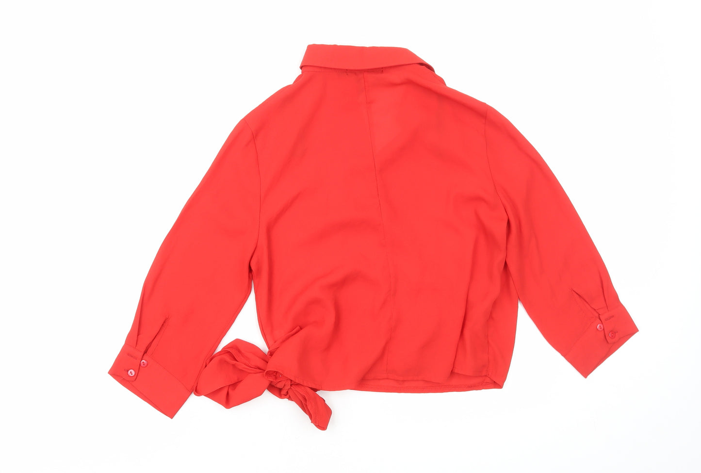 Missguided Womens Red Polyester Wrap Blouse Size 8 Collared