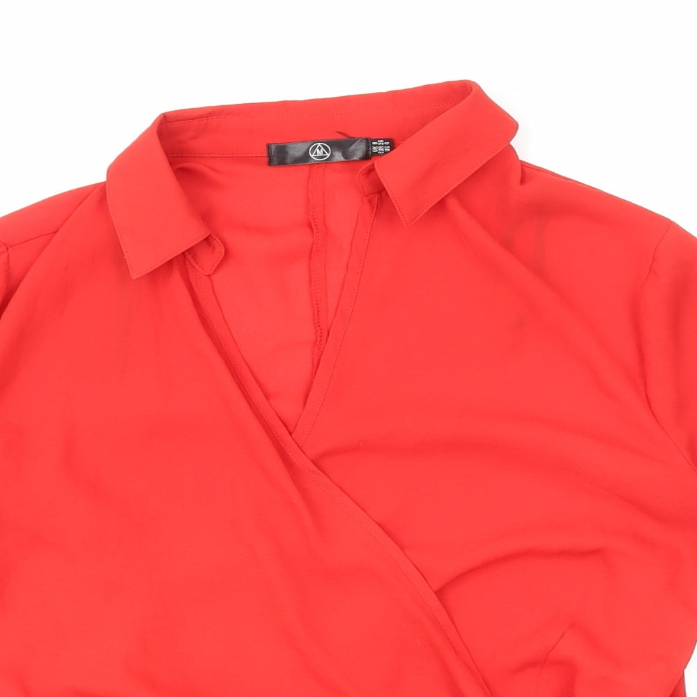 Missguided Womens Red Polyester Wrap Blouse Size 8 Collared