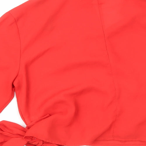 Missguided Womens Red Polyester Wrap Blouse Size 8 Collared