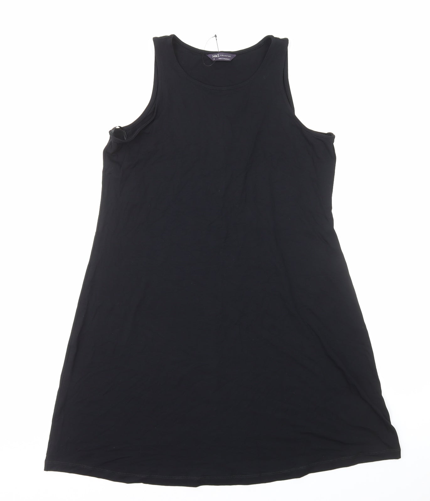 Marks and Spencer Womens Black Viscose Tank Dress Size 12 Boat Neck Pullover