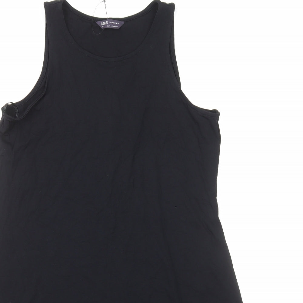 Marks and Spencer Womens Black Viscose Tank Dress Size 12 Boat Neck Pullover
