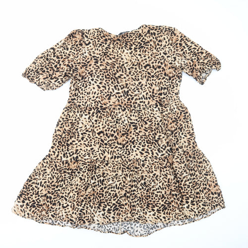 F&F Womens Brown Animal Print Viscose A-Line Size 10 Scoop Neck Pullover - Leopard Print