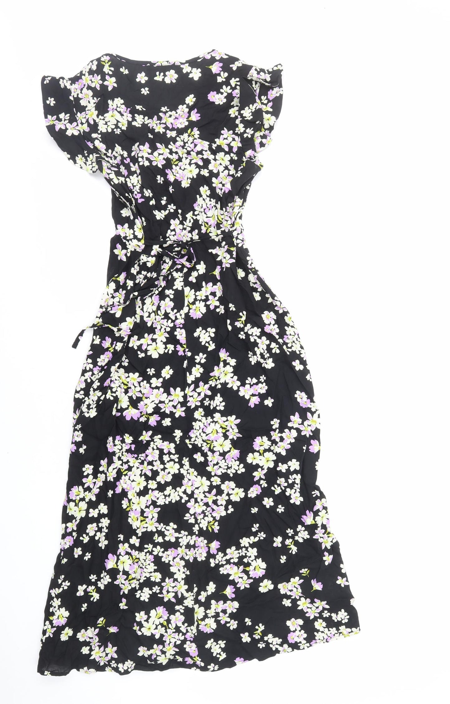 Nobody's Child Womens Black Floral Viscose A-Line Size 8 V-Neck Pullover