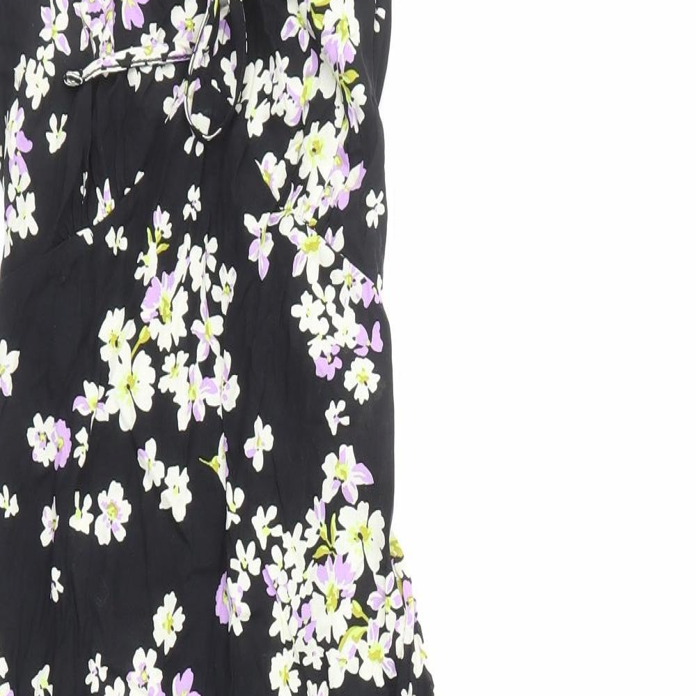 Nobody's Child Womens Black Floral Viscose A-Line Size 8 V-Neck Pullover