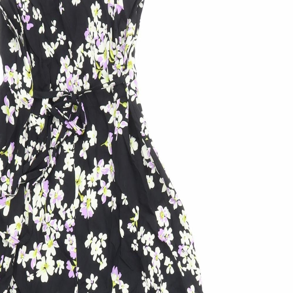 Nobody's Child Womens Black Floral Viscose A-Line Size 8 V-Neck Pullover